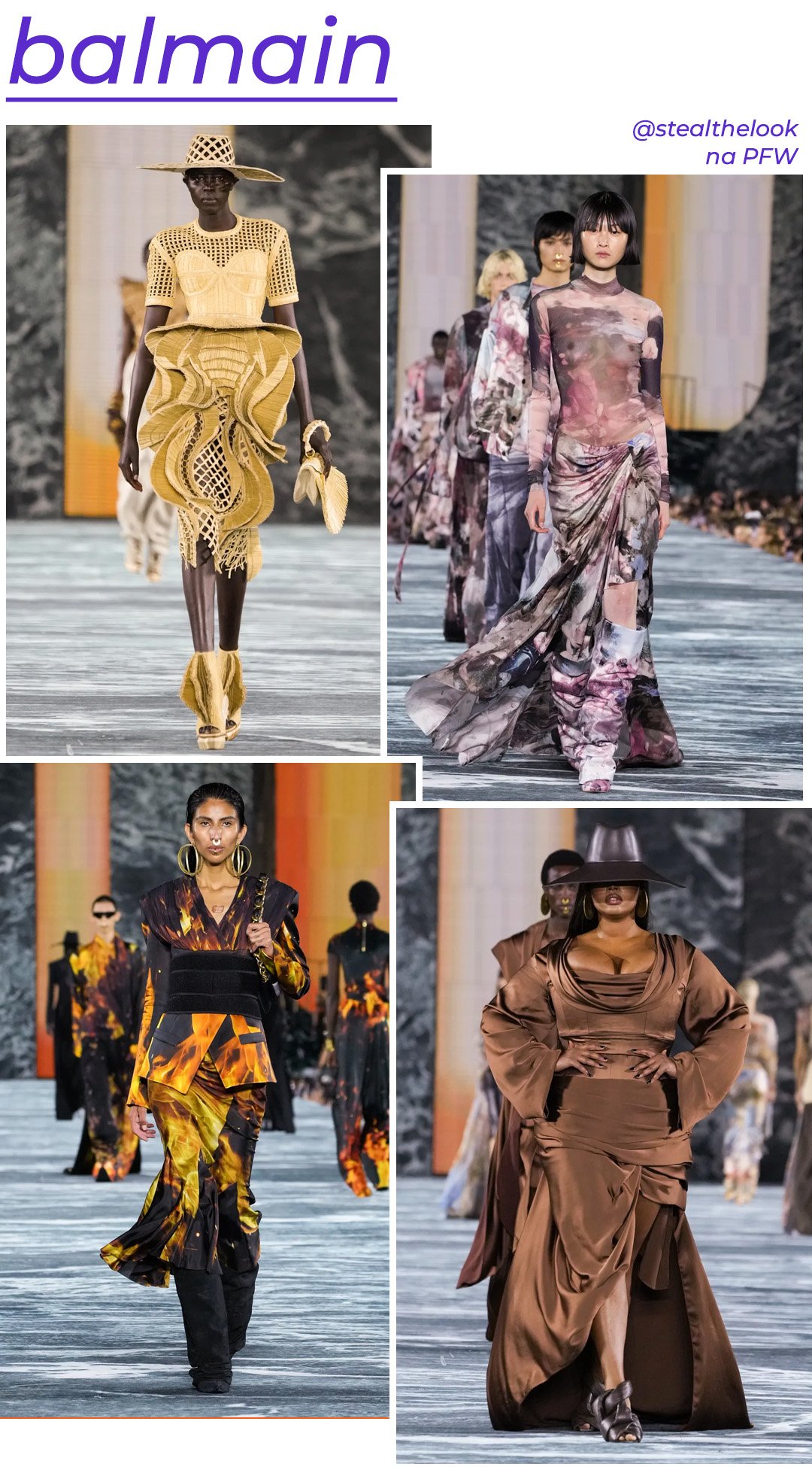 Balmain S/S 2023 - roupas diversas - Paris Fashion Week - Primavera - modelo andando pela passarela - https://stealthelook.com.br