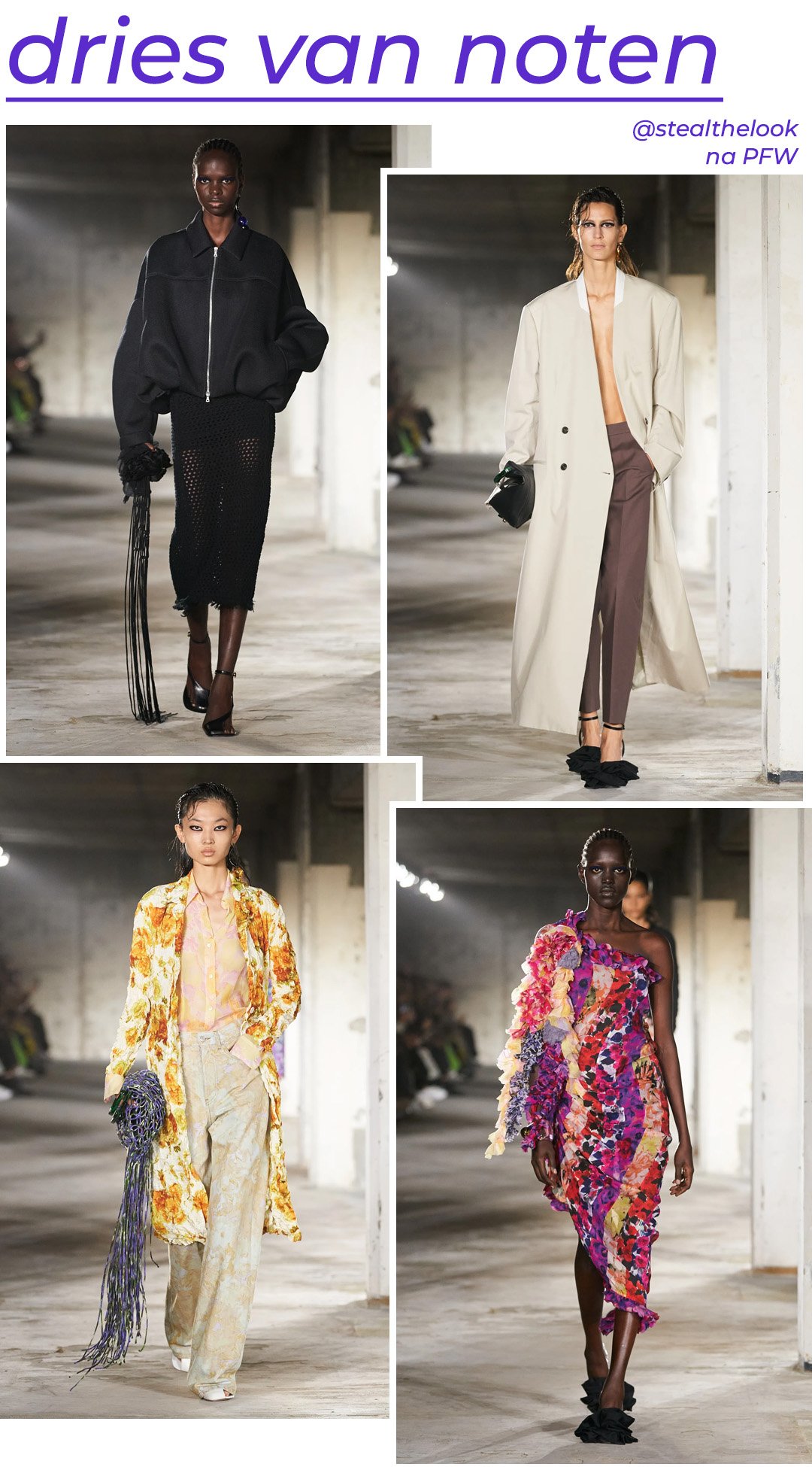 Dries Van Noten S/S 2023 - roupas diversas - Paris Fashion Week - Primavera - modelo andando pela passarela - https://stealthelook.com.br