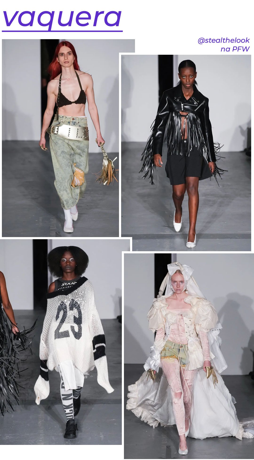 Vaquera S/S 2023 - roupas diversas - Paris Fashion Week - Primavera - modelo andando pela passarela - https://stealthelook.com.br
