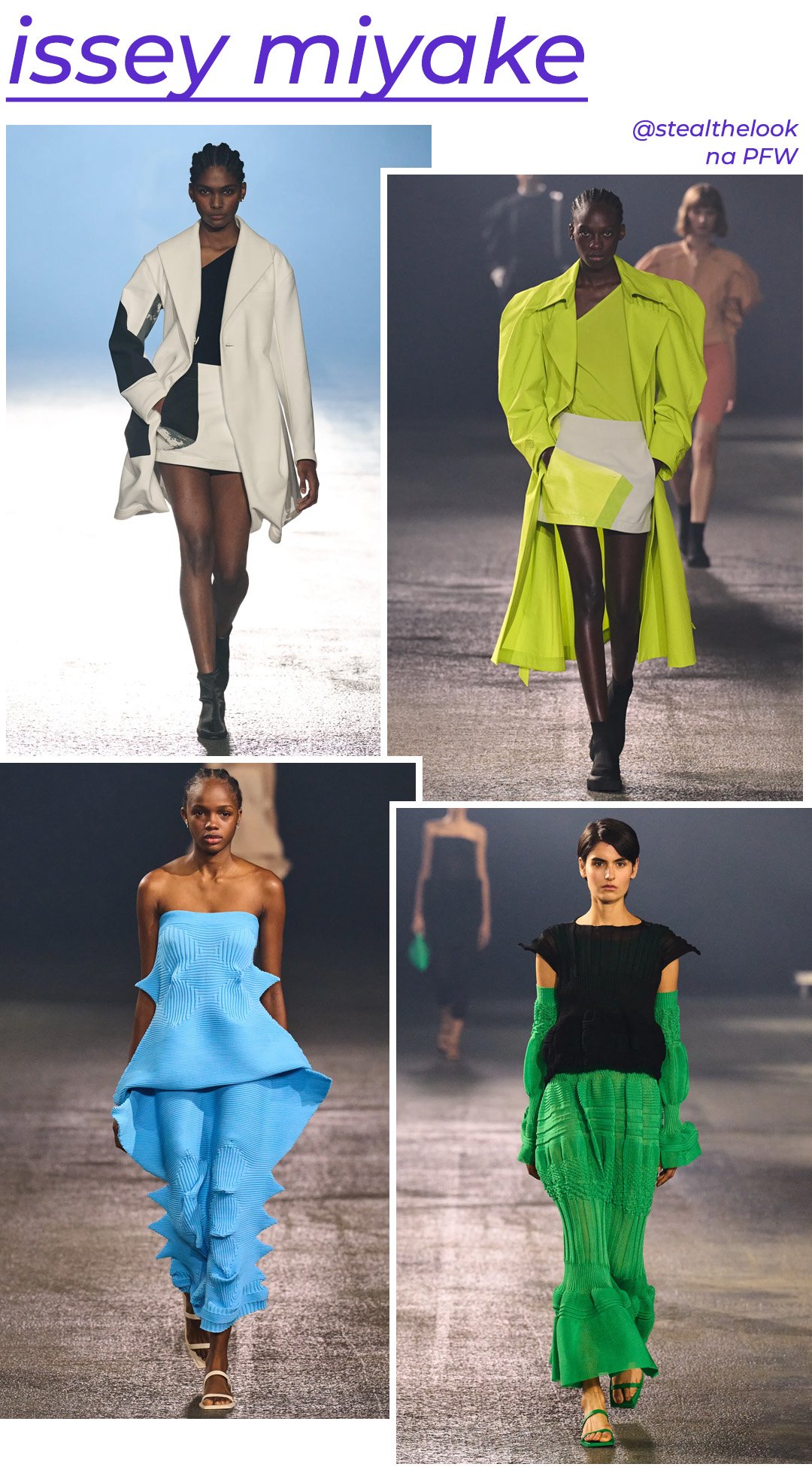 Issey Miyake S/S 2023 - roupas diversas - Paris Fashion Week - Primavera - modelo andando pela passarela - https://stealthelook.com.br