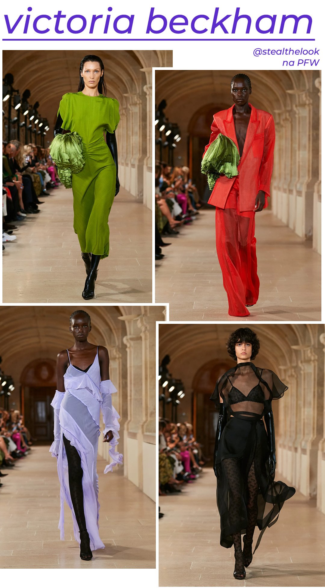 Victoria Beckham S/S 2023 - roupas diversas - Paris Fashion Week - Primavera - modelo andando pela passarela - https://stealthelook.com.br