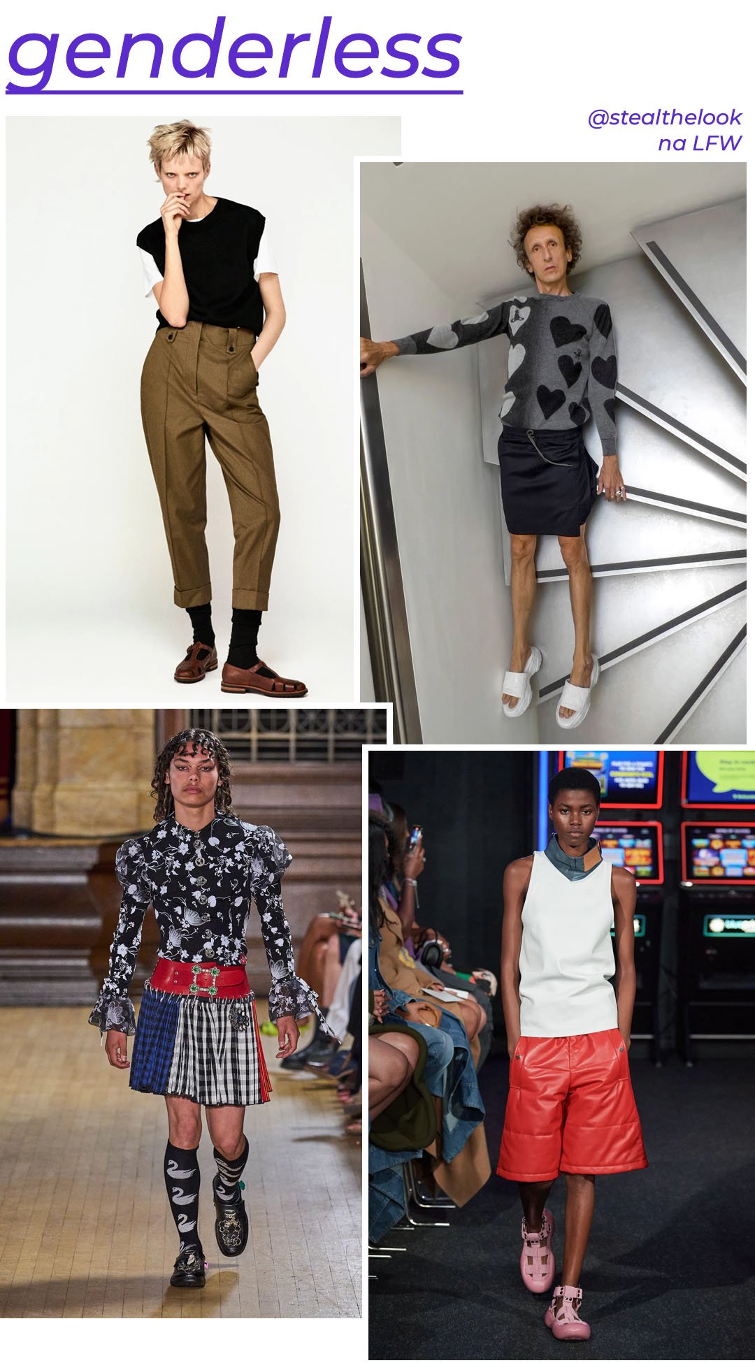 Margaret Howell, Vivienne Westwood, Chopova Lowena e JW Anderson,  - roupas diversas - London Fashion Week - Primavera - modelo andando pela passarela - https://stealthelook.com.br