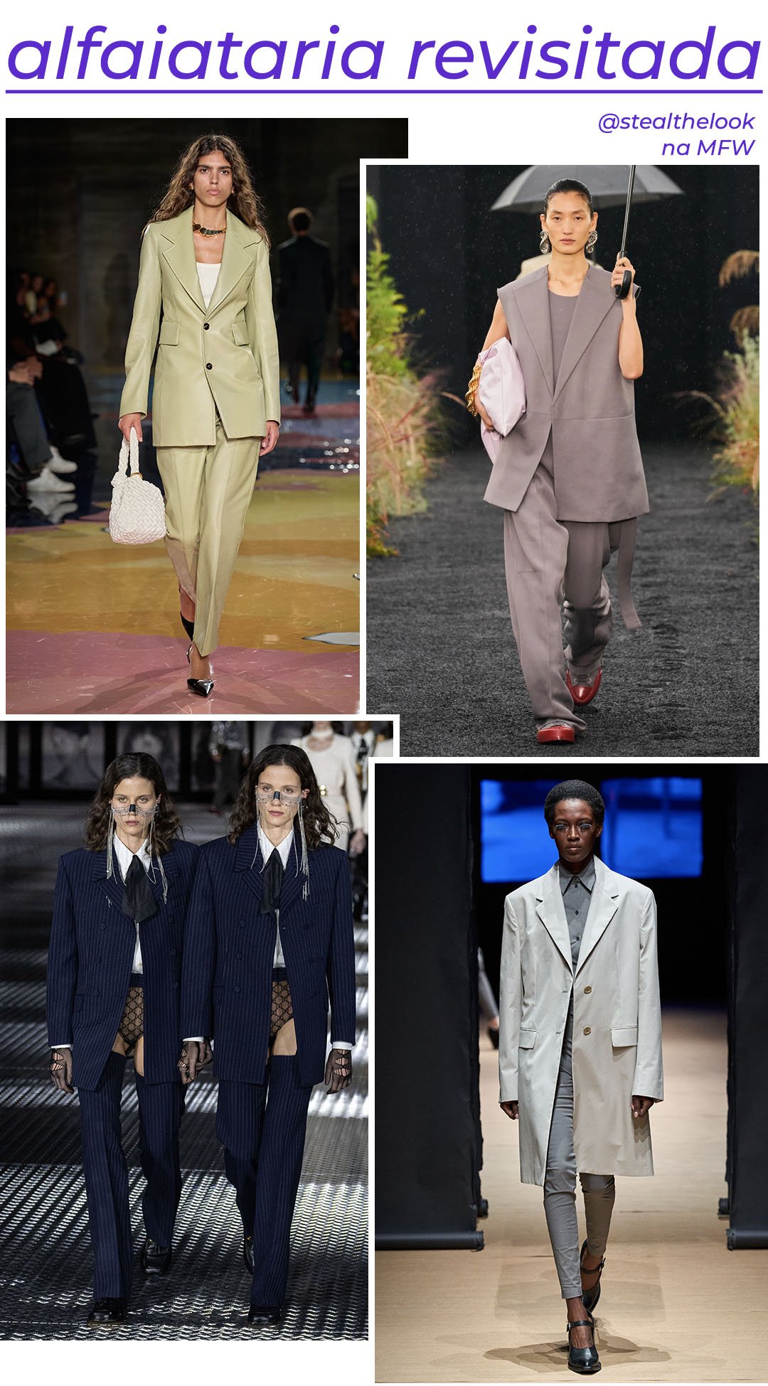 Bottega Veneta, Jil Sander, Gucci e Prada - roupas diversas - Milano Fashion Week - Primavera - modelo andando pela passarela - https://stealthelook.com.br