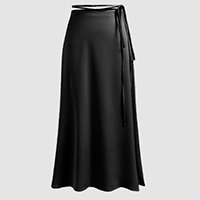 Knotted Solid Satin Midi Skirt