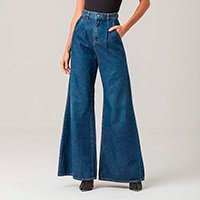 Calça Pantalona Feminina Disparate Jeans Sofisticada Moderna - Azul