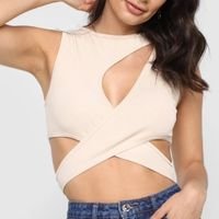 Blusa Cropped My Favorite Things Assimétrica Cut Out Feminina - Areia