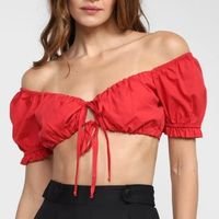 Blusa Cropped Mercatto Decote Amarração Feminina - Vermelho