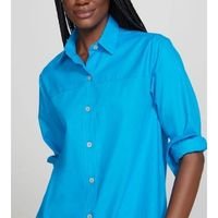 Camisa Feminina Ampla Manga Longa - Azul