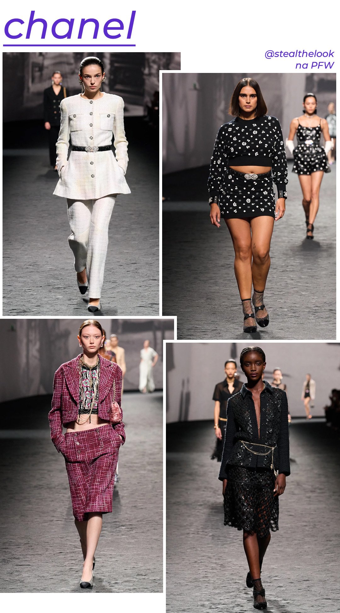 Chanel S/S 2023 - roupas diversas - Paris Fashion Week - Primavera - modelo andando pela passarela - https://stealthelook.com.br