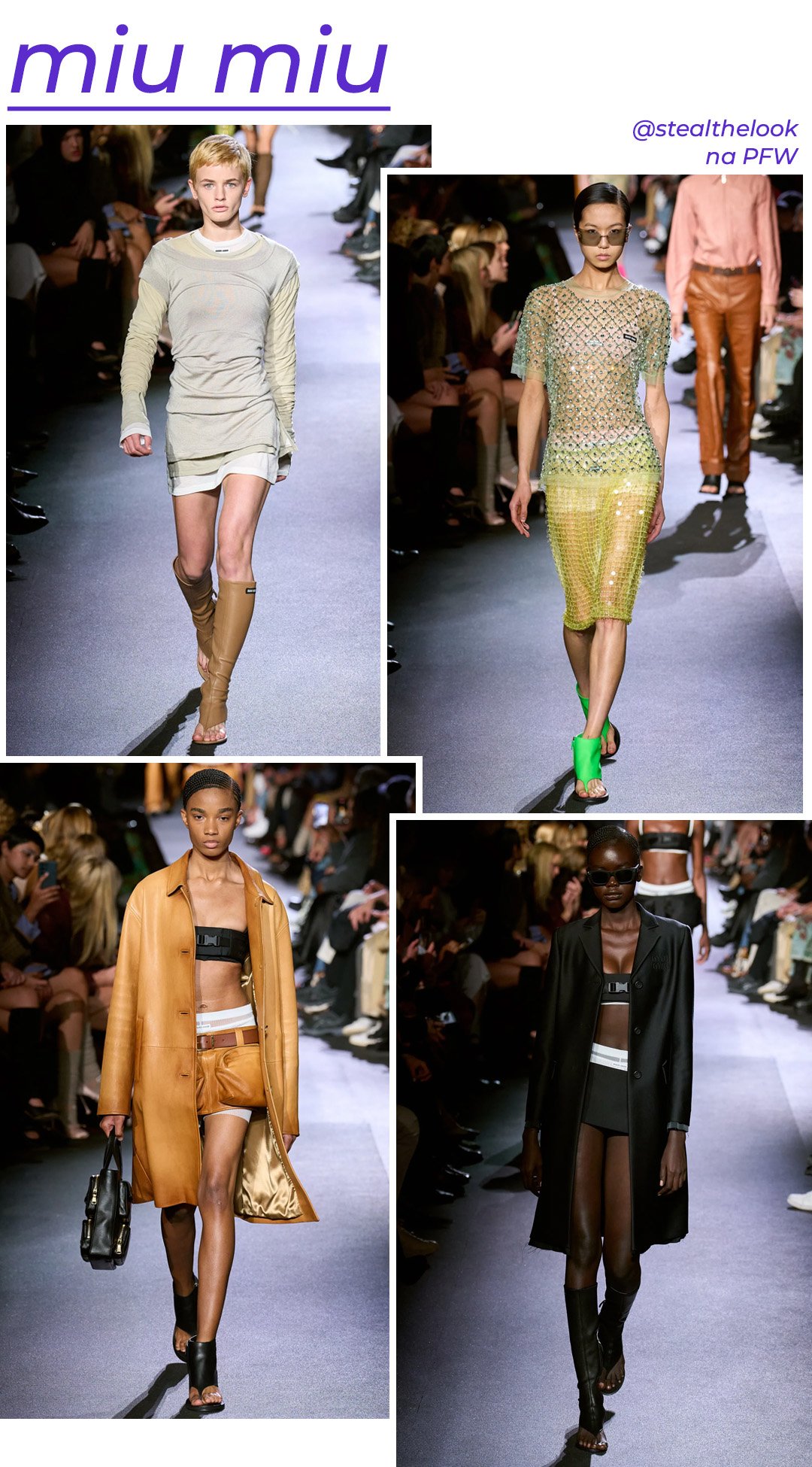Miu Miu S/S 2023 - roupas diversas - Paris Fashion Week - Primavera - modelo andando pela passarela - https://stealthelook.com.br
