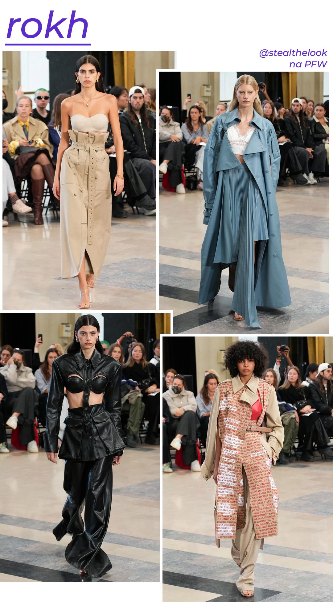 Rokh S/S 2023 - roupas diversas - Paris Fashion Week - Primavera - modelo andando pela passarela - https://stealthelook.com.br