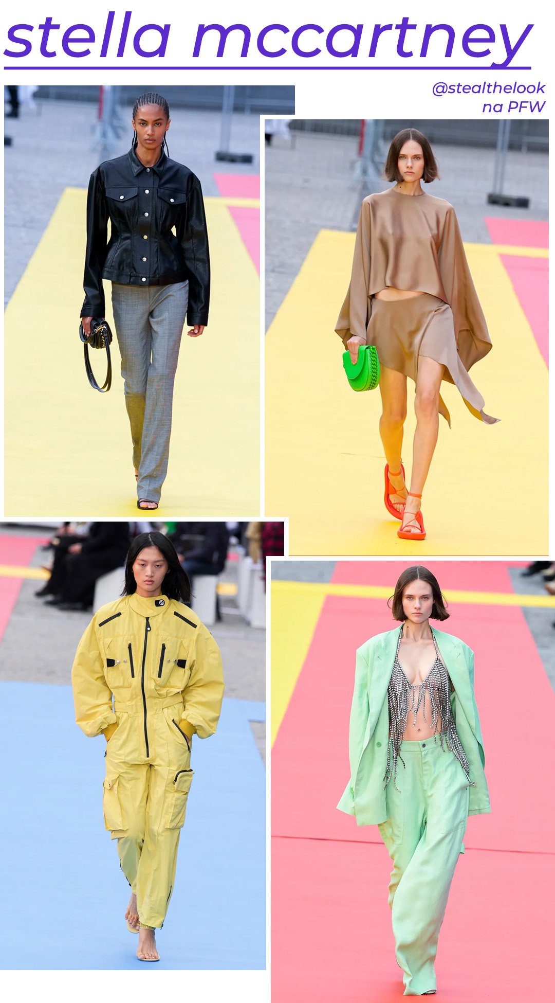 Stella McCartney S/S 2023 - roupas diversas - Paris Fashion Week - Primavera - modelo andando pela passarela - https://stealthelook.com.br