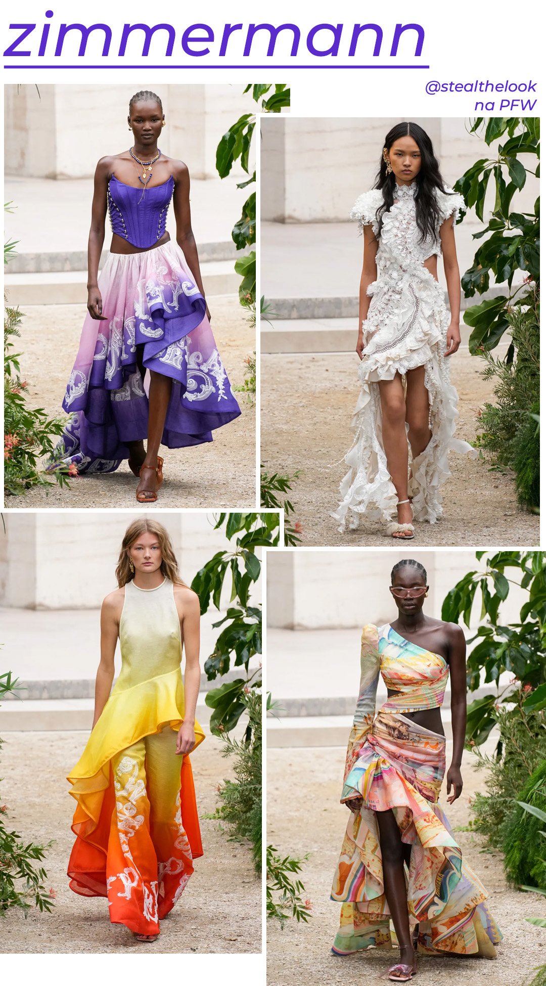 Zimmermann S/S 2023 - roupas diversas - Paris Fashion Week - Primavera - modelo andando pela passarela - https://stealthelook.com.br
