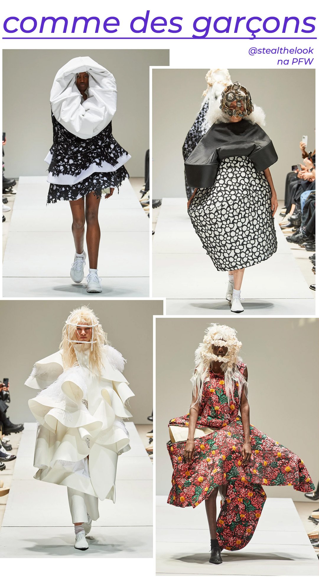 Comme Des Garçons S/S 2023 - roupas diversas - Paris Fashion Week - Primavera - modelo andando pela passarela - https://stealthelook.com.br