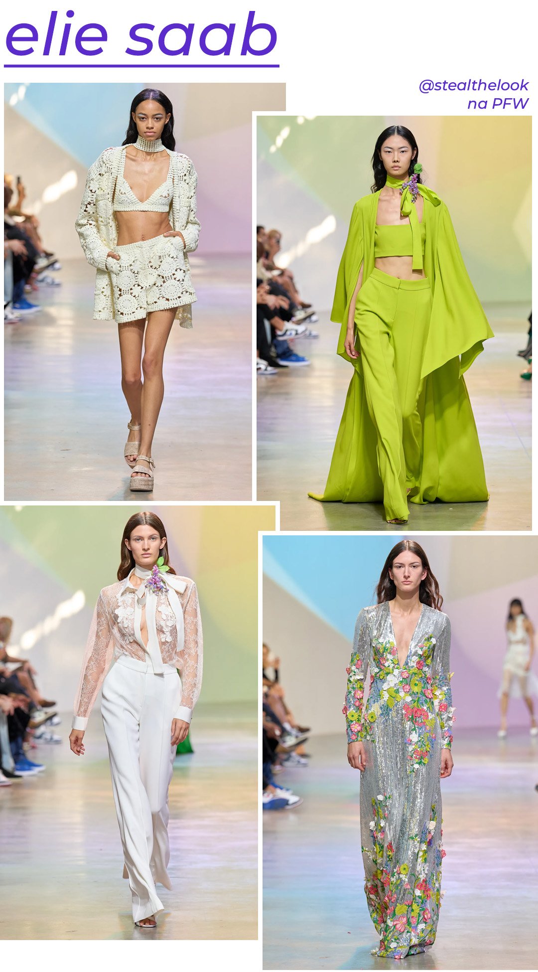 Elie Saab S/S 2023 - roupas diversas - Paris Fashion Week - Primavera - modelo andando pela passarela - https://stealthelook.com.br