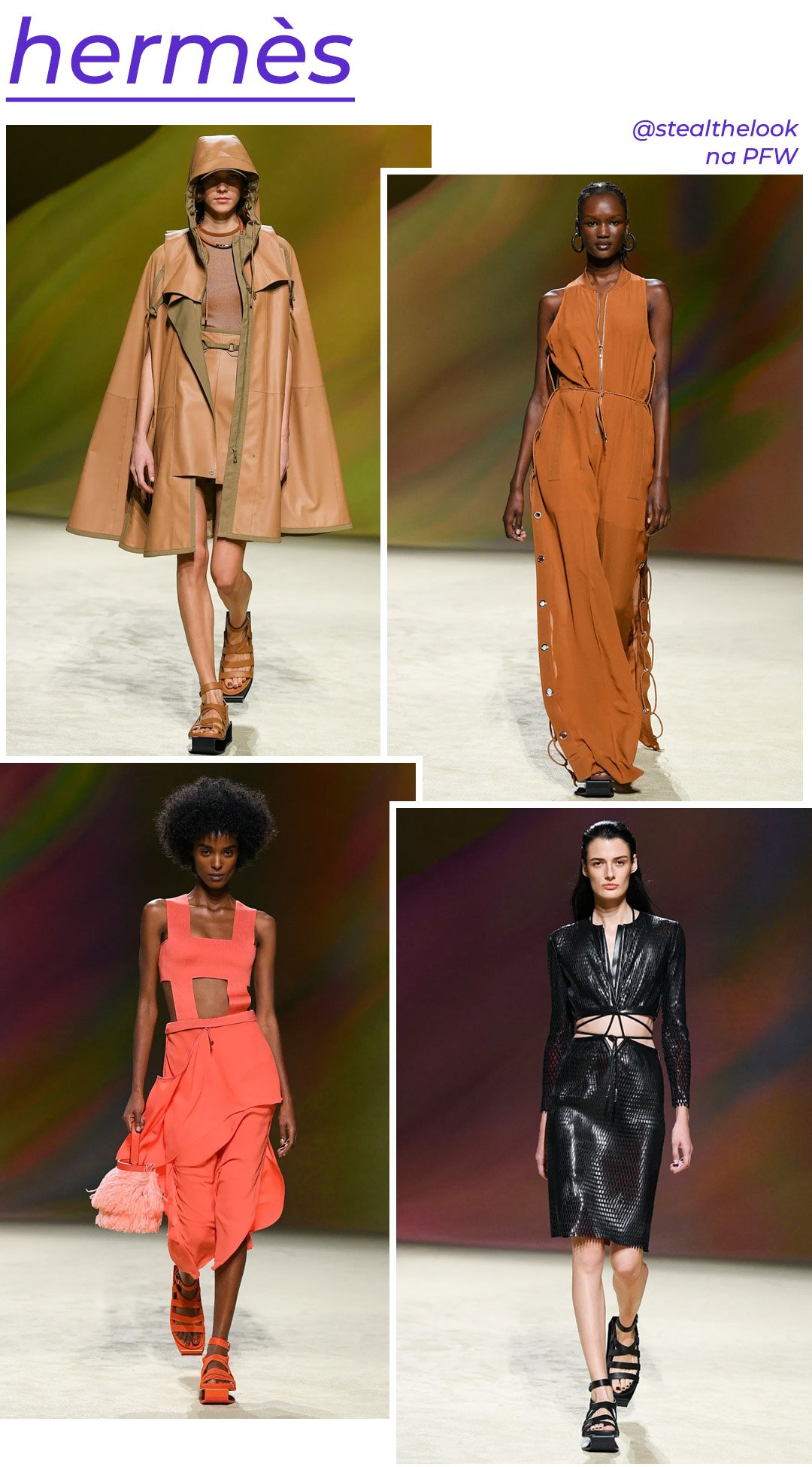 Hermès S/S 2023 - roupas diversas - Paris Fashion Week - Primavera - modelo andando pela passarela - https://stealthelook.com.br