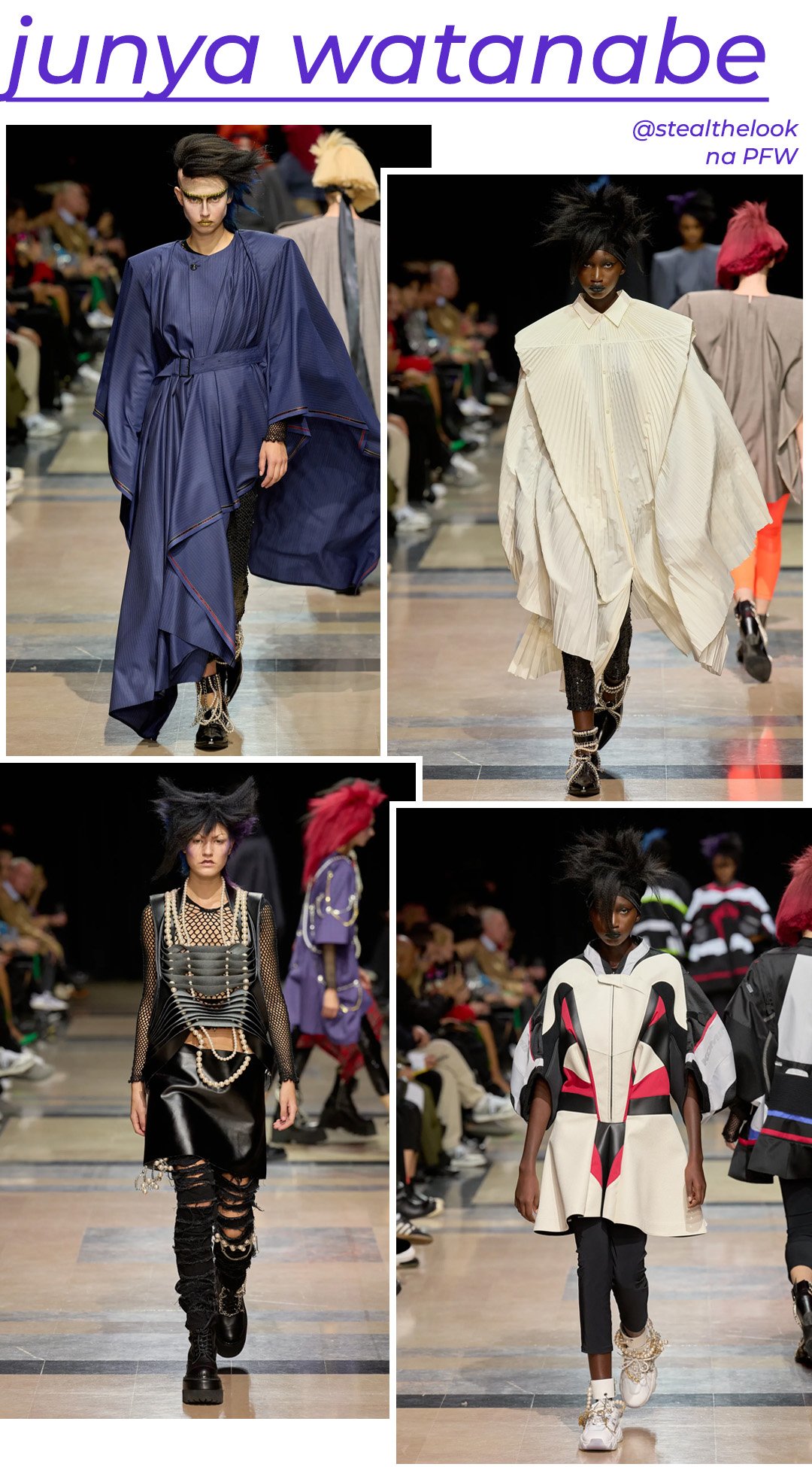 Junya Watanabe S/S 2023 - roupas diversas - Paris Fashion Week - Primavera - modelo andando pela passarela - https://stealthelook.com.br