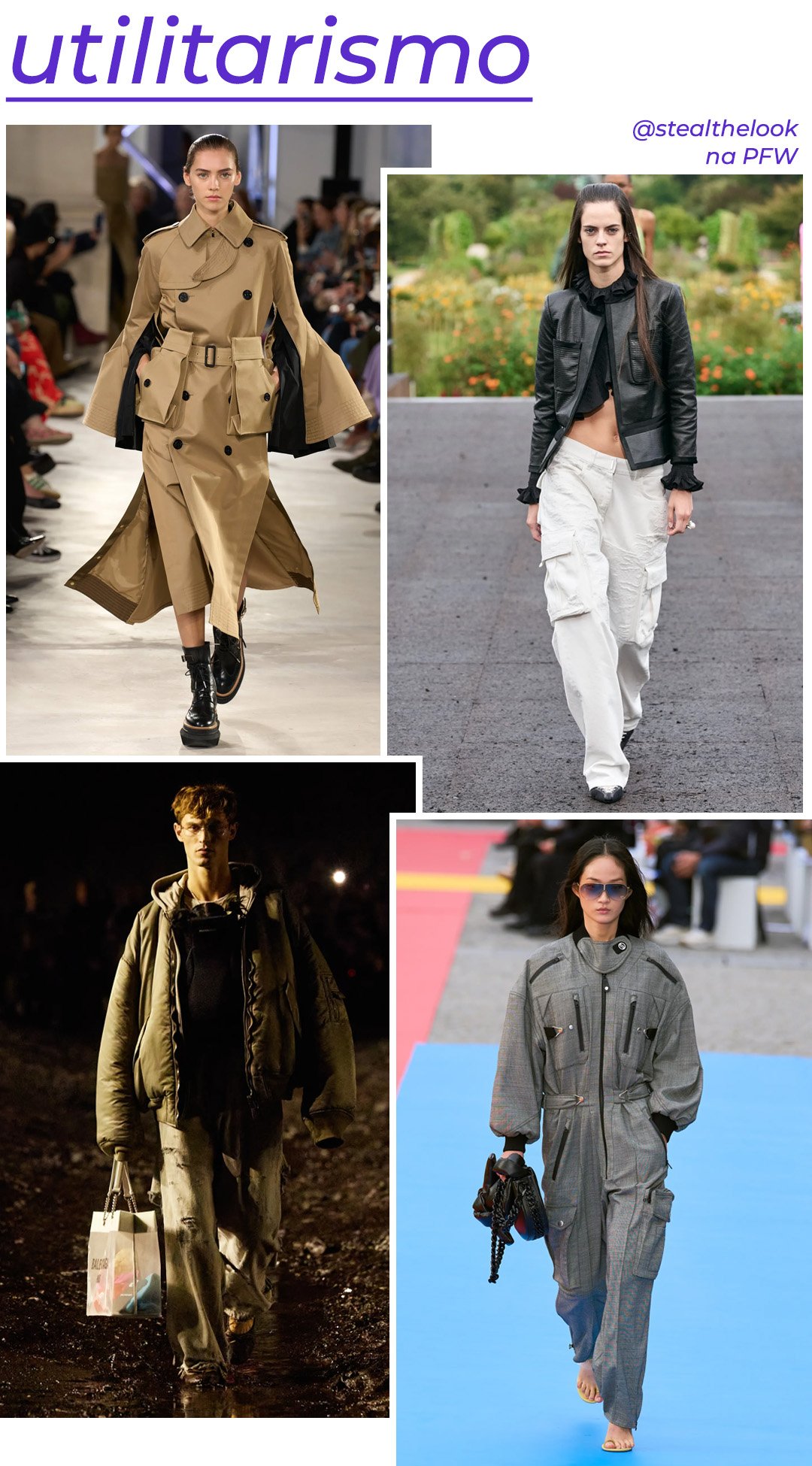 Sacai, Givenchy, Balenciaga e Stella McCartney - roupas diversas - tendências de moda - Primavera - modelo andando pela passarela - https://stealthelook.com.br