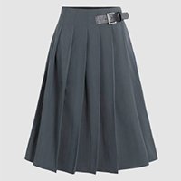 Solid Pleated Midi Skirt