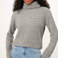 Suéter de tricô gola alta cinza mescla