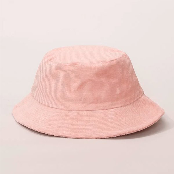 bucket hat feminino de veludo cotelê rosa - único