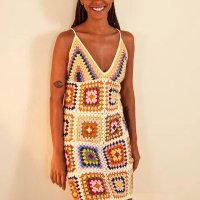 vestido curto crochet alcinha amarração