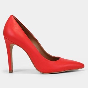 Scarpin Couro Shoestock Salto Fino Alto - Feminino - Vermelho