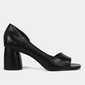 Peep Toe Couro Shoestock Salto Bloco Médio - Feminino - Preto