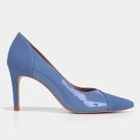 Scarpin Shoestock Salto Fino Mix Materiais - Azul