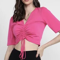 Blusa Cropped Morena Rosa Decote V Amarração Feminina - Pink