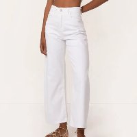 calça de sarja wide cropped stretch cintura super alta off white