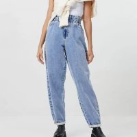 Calça Baggy Jeans Com Elástico No Cós E Bolsos Diferenciados Azul