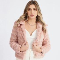 casaco pelo camadas pop me rosa