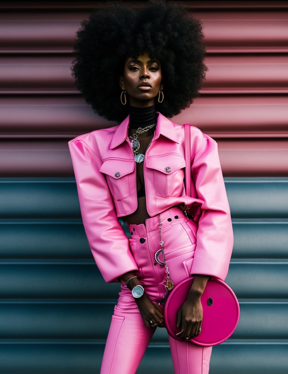 Inteligência Artificial - Jaqueta e calça rosa - Inteligência Artificial - Inverno - Street Style - https://stealthelook.com.br