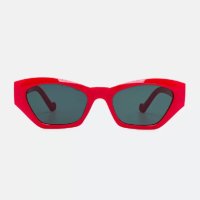 Óculos De Sol Gateado Slim Facetado Com Haste Larga Vermelho