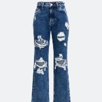 Calça anos 90 em jeans destroyed