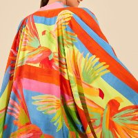 kimono casulo estampado pássaros pintados