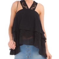 BLUSA BABADO RENDA ALÇA ANIMALE - PRETO