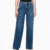 CALÇA JEANS WIDE LEG FEMININA FIVE POCKETS CALVIN KLEIN JEANS AZUL MÉDIO