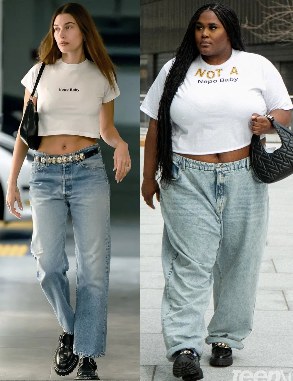 Hailey Bieber e Aiyana Ishmael - t-shirt e jeans - Hailey Bieber - verão - street style - https://stealthelook.com.br