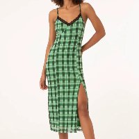 vestido midi de tule xadrez com fenda verde