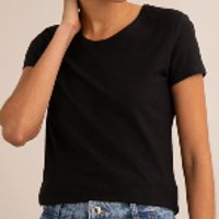 blusa de flamê básica manga curta decote redondo preta