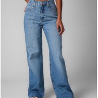 Calça jeans feminina wide leg denim médio
