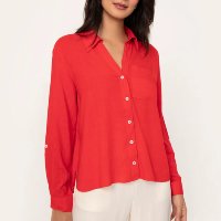 camisa de viscose manga longa com bolso vermelha