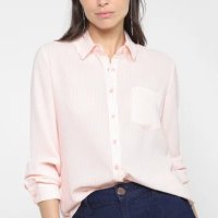 Camisa Facinelli Manga Longa Listrada Feminina - Rosê