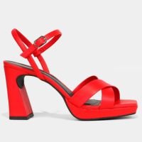 Sandália Shoestock Meia Pata Salto Bloco Alto Feminina - Vermelho