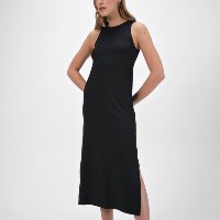 Vestido longo feminino canelado reto preto