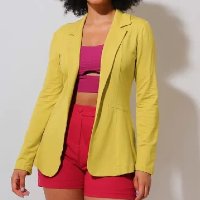 Blazer Eight Brand Alongado Liz Feminino - Verde+Amarelo