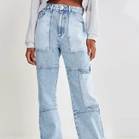 calça jeans reta over cargo