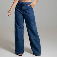 Calça Jeans Sawary Wide Leg Cargo - 273618 - IND. 44 - Azul